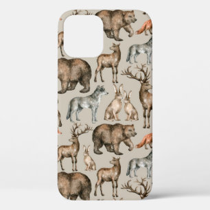 Watercolor seamless pattern with wild forest anima iPhone 12 case