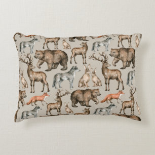 Watercolor seamless pattern with wild forest anima decorative cushion