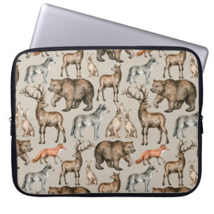 Watercolor seamless pattern with wild forest anima laptop sleeve