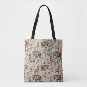 Watercolor seamless pattern with wild forest anima tote bag