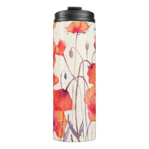 Watercolor seamless pattern with wild red poppies. thermal tumbler