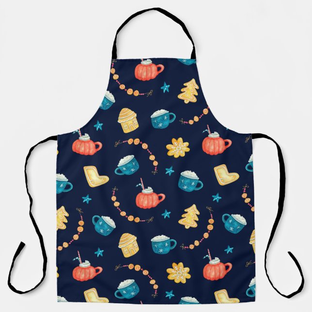 Watercolor seamless pattern with Xmas gingerbreads Apron (Front)