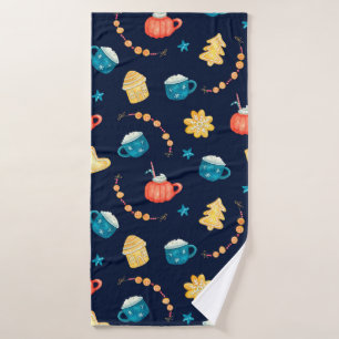 Watercolor seamless pattern with Xmas gingerbreads Bath Towel