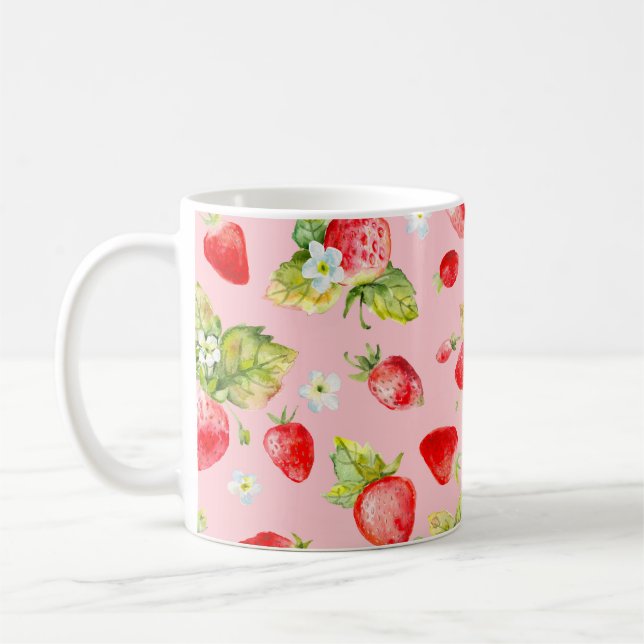 watercolor seamless strawberry pattern coffee mug (Left)