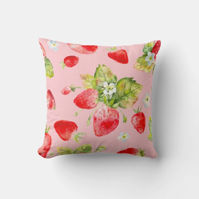 watercolor seamless strawberry pattern cushion (Front)