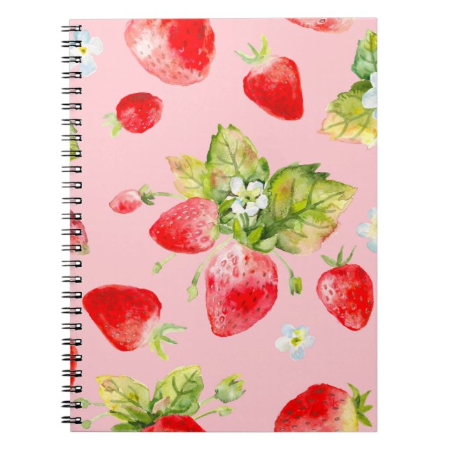 watercolor seamless strawberry pattern notebook (Front)