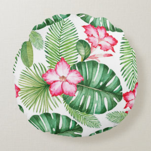 Watercolor seamless tropical pattern round cushion