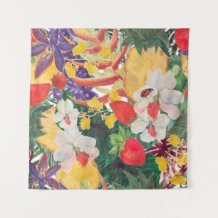 WAtercolor seamless tropical pattern with exotic f Tapestry