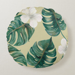 Watercolor seamless tropical pattern with exotic p round cushion