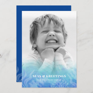 Watercolor Seas and Greetings Photo Holiday Card