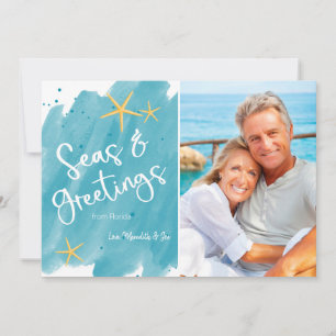 Watercolor Seas & Greetings Beach Holiday Card