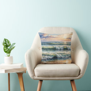 Watercolor Seascape At Sunrise Cushion