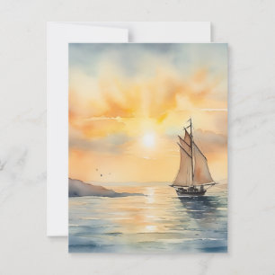 Watercolor Seascape Background  Postcard