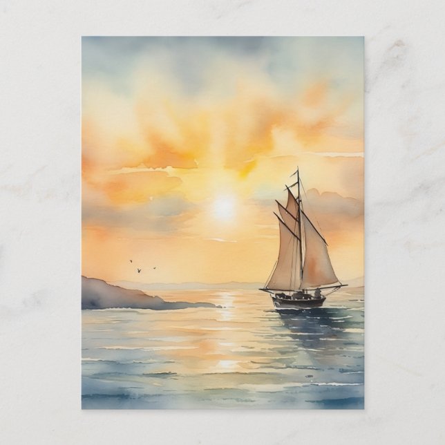 Watercolor Seascape Background  Postcard (Front)