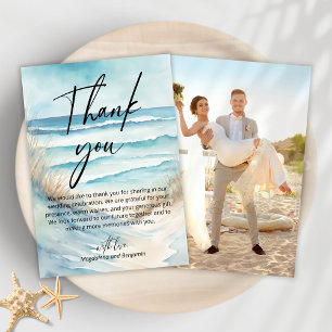 Watercolor Seascape Coastal Sand Beach Photo Thank You Card