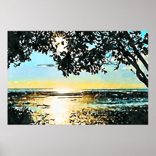 Watercolor Seascape Sunrise Poster