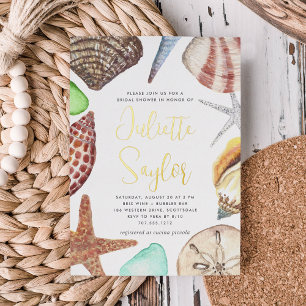Watercolor Seashell Beach Bridal Shower Gold
