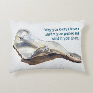 Watercolor Seashell, Beach-themed, blue and tan Decorative Cushion
