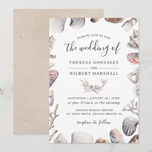 Watercolor Seashell Beach Wedding Invitation
