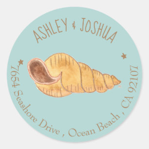 Watercolor Seashell Blue Return Address Stickers