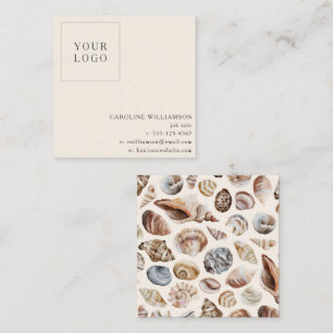 Watercolor Seashell Coastal Minimalist Logo Square Business Card