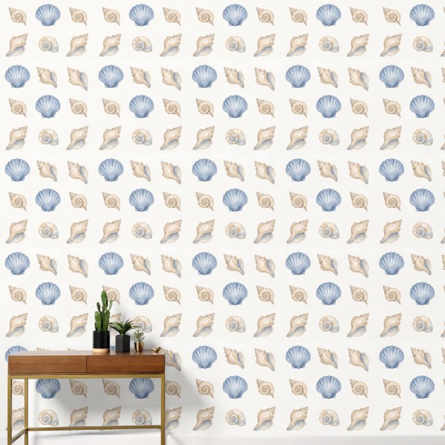 Watercolor Seashell Coastal Wallpaper (Hallway)