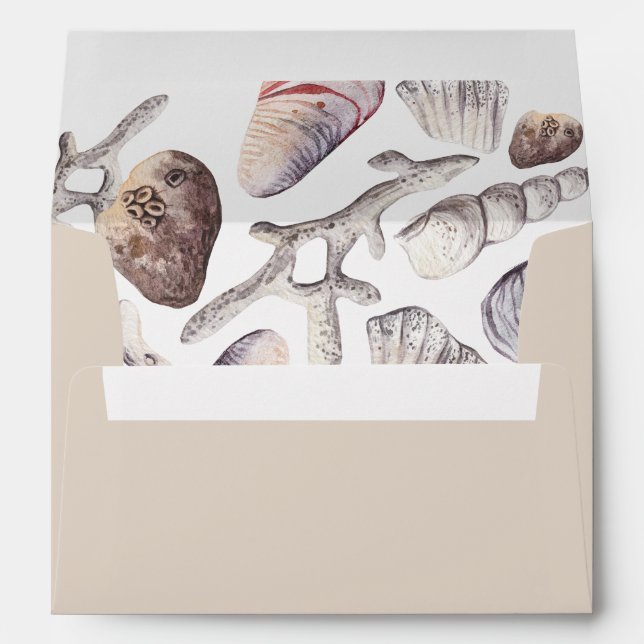 Watercolor Seashell Coral Card Envelope (Back (Bottom))