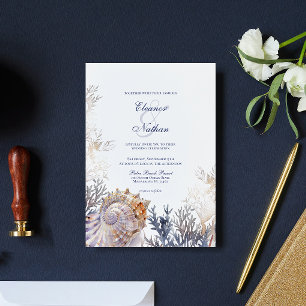 Watercolor Seashell Corals Wedding Invitation