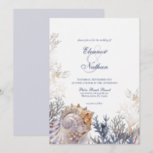 Watercolor Seashell Corals Wedding Invitation