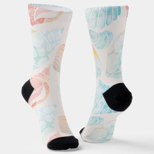 Watercolor Seashell Crew Socks