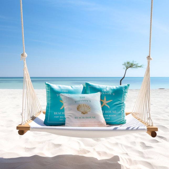 Watercolor Seashell Custom Monogram Beach House Cushion (Creator Uploaded)