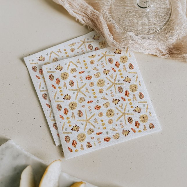 Watercolor Seashell Napkin (Watercolor seashells paper party napkins.)