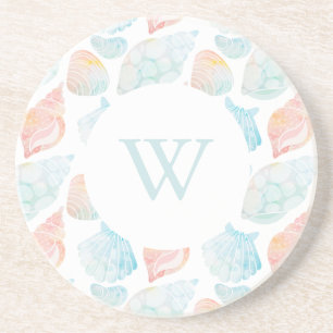 Watercolor Seashell Sandstone Coaster