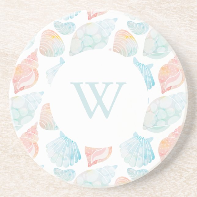 Watercolor Seashell Sandstone Coaster (Front)