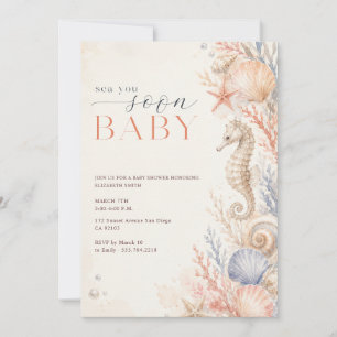 Watercolor Seashell Sea You Soon Baby Shower Invitation