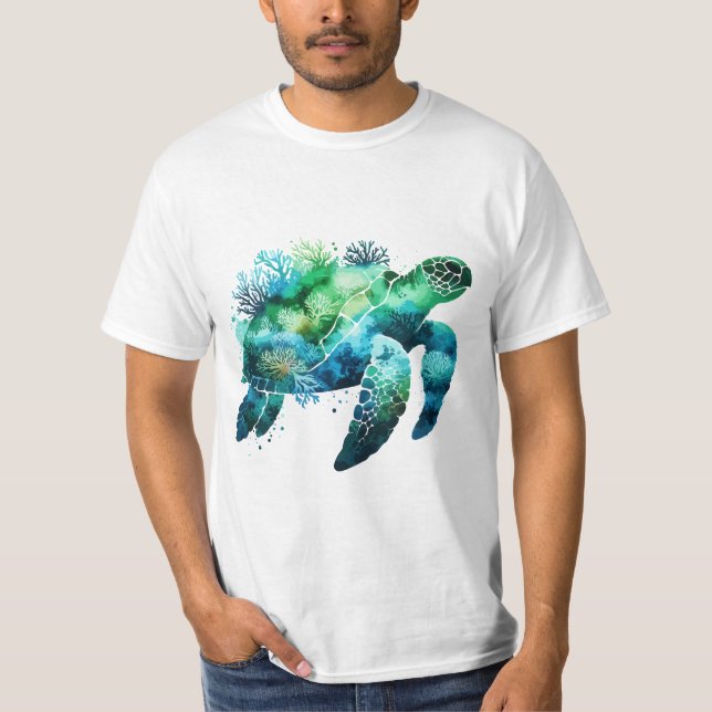 Watercolor Seashell Turtle T-Shirt (Front)
