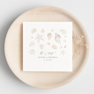 Watercolor Seashells and Pearls Coastal Wedding Napkin
