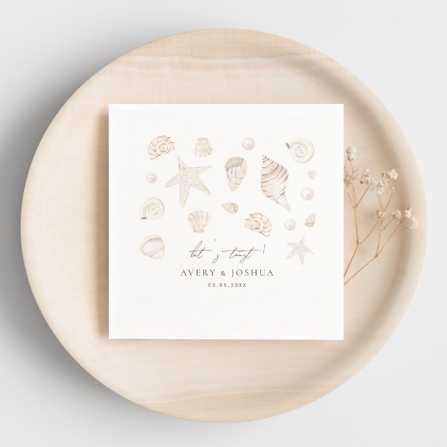 Watercolor Seashells and Pearls Coastal Wedding Napkin (Creator Uploaded)