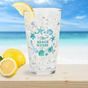 Watercolor Seashells and Starfish Beach House Glass