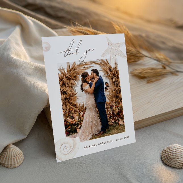 Watercolor Seashells Beach Destination Wedding Thank You Card (Creator Uploaded)