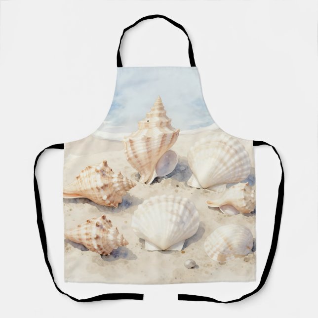 Watercolor Seashells Beach Scene Apron (Front)