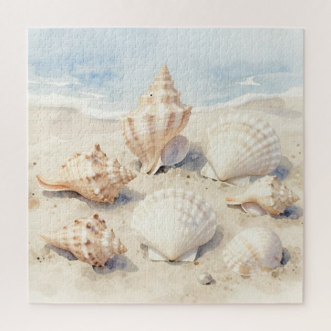 Watercolor Seashells Beach Scene Jigsaw Puzzle (Vertical)