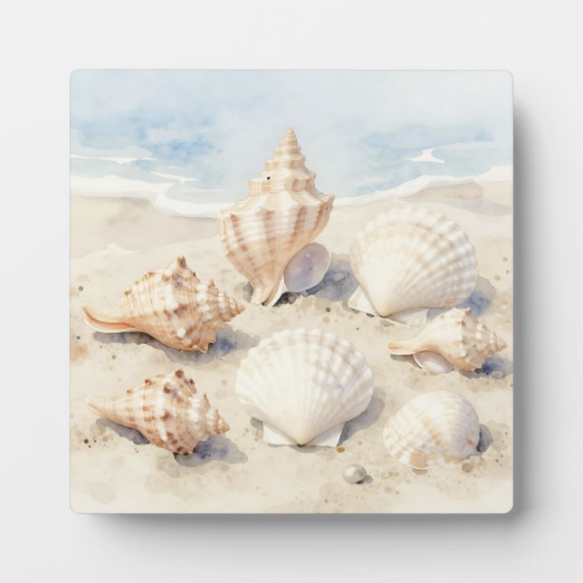 Watercolor Seashells Beach Scene Plaque (Front)