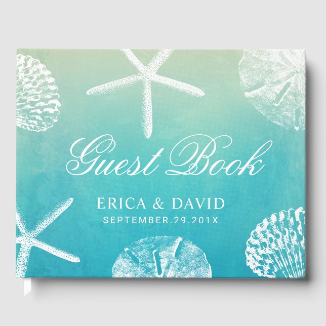 Watercolor Seashells Beach Wedding Guest Book (Front)