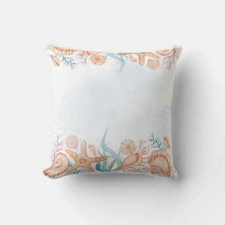 Watercolor Seashells Coastal Throw Pillow