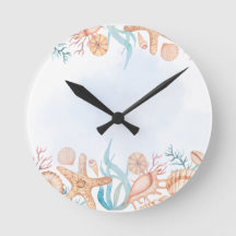 Watercolor Seashells Coastal Wall Clock