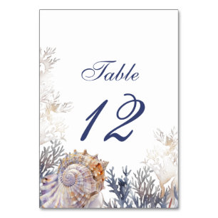 Watercolor Seashells & Corals Wedding  Table Number