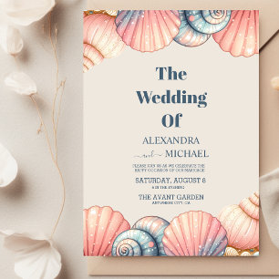 Watercolor Seashells Elegant Minimalist Wedding Invitation