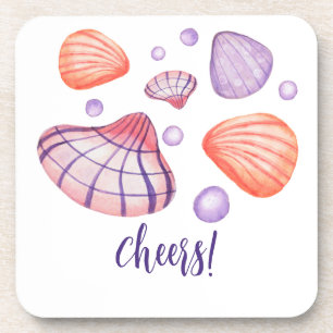 Watercolor Seashells Hard Plastic Coasters