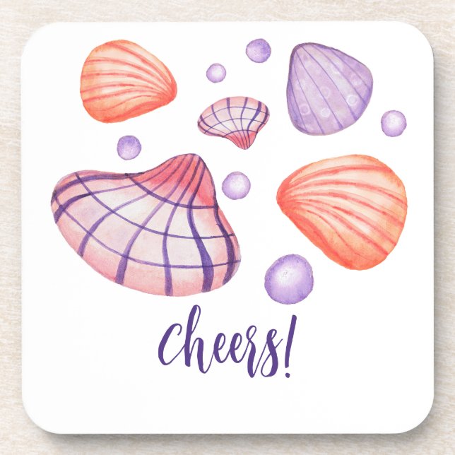Watercolor Seashells Hard Plastic Coasters (Front)